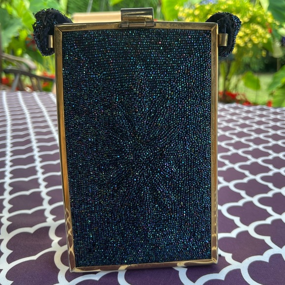 Women’s Vintage 1950’s Navy Blue Beaded Evening Bag - Picture 2 of 5